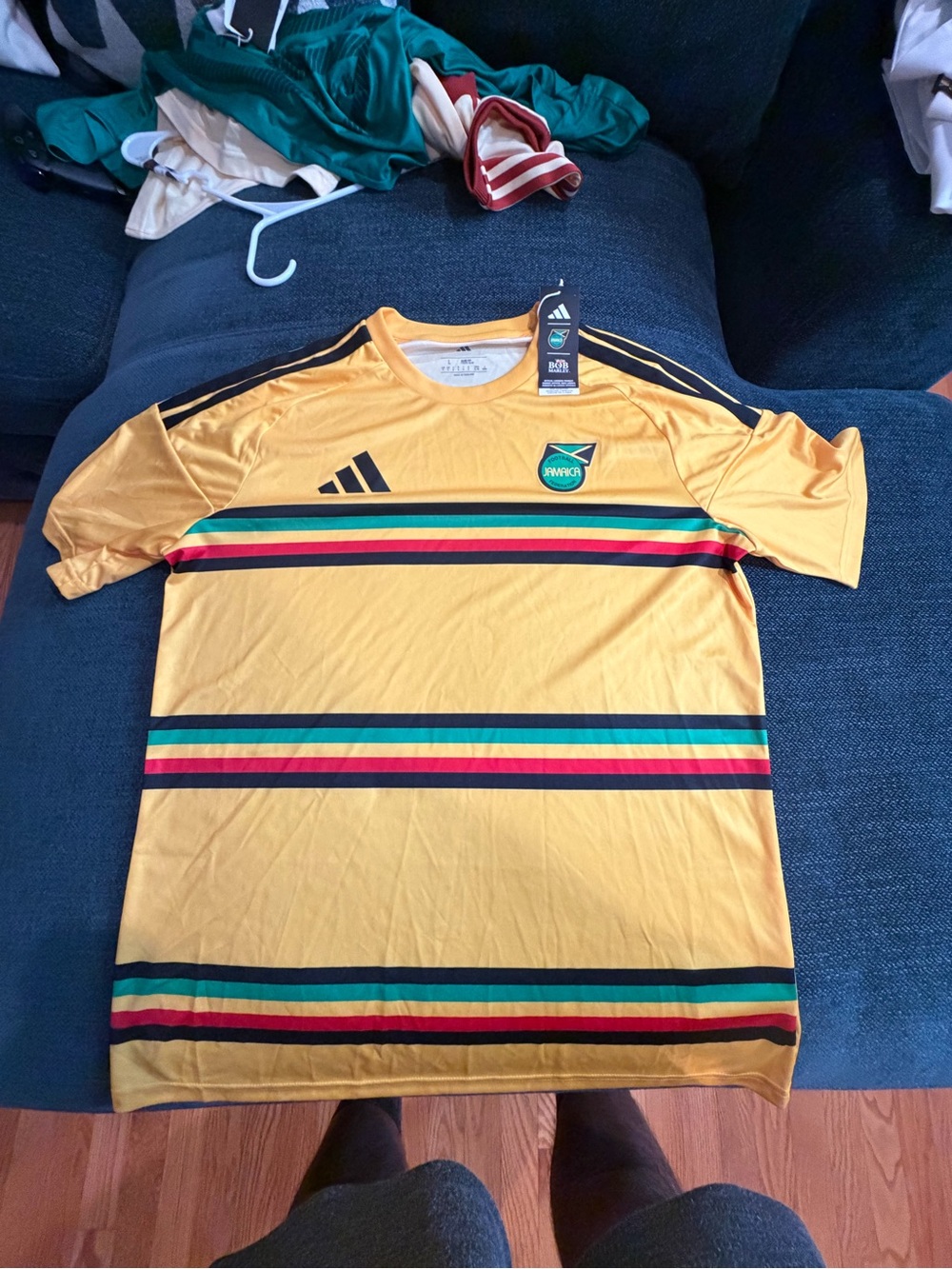 adidas Yellow Jamaica Stripe Soccer Jersey